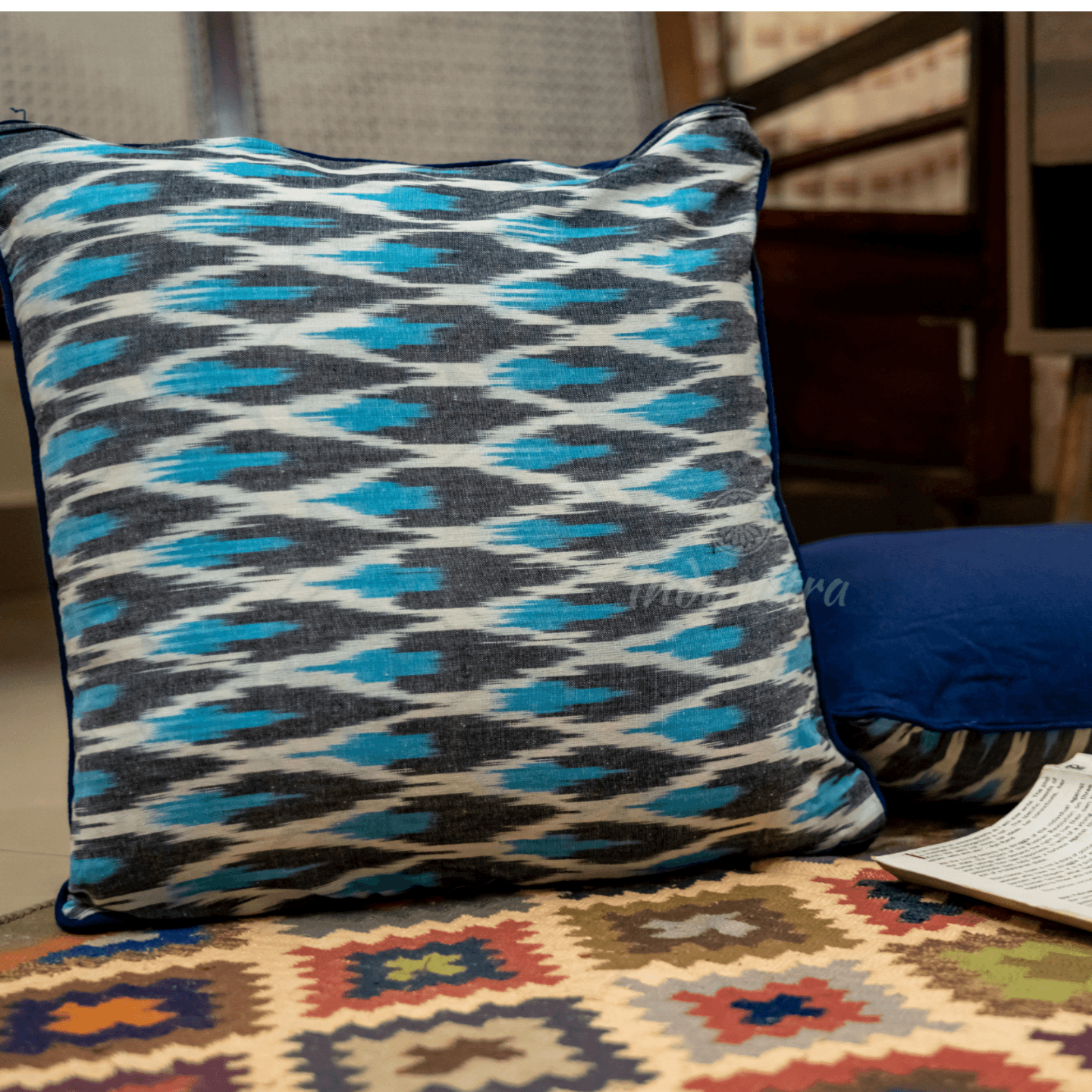 Blue and Gray Ikat Cushion Cover set