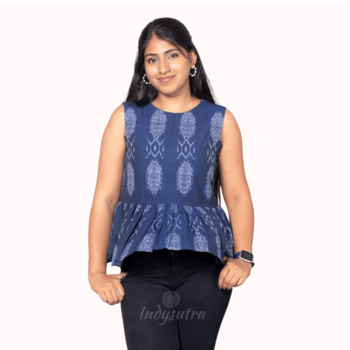 Peplum Top - Navy Blue
