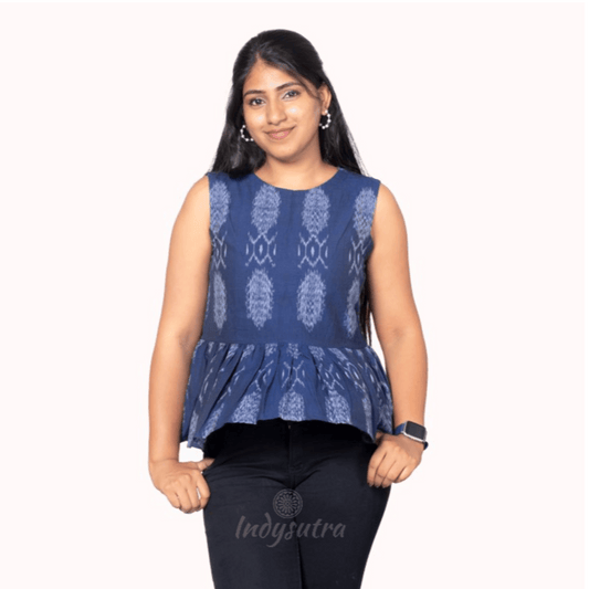 Peplum Top - Navy Blue
