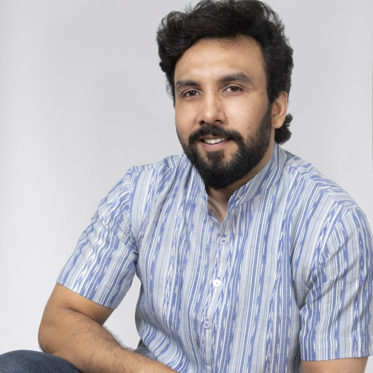 Blue Strips Ikat Short Kurta