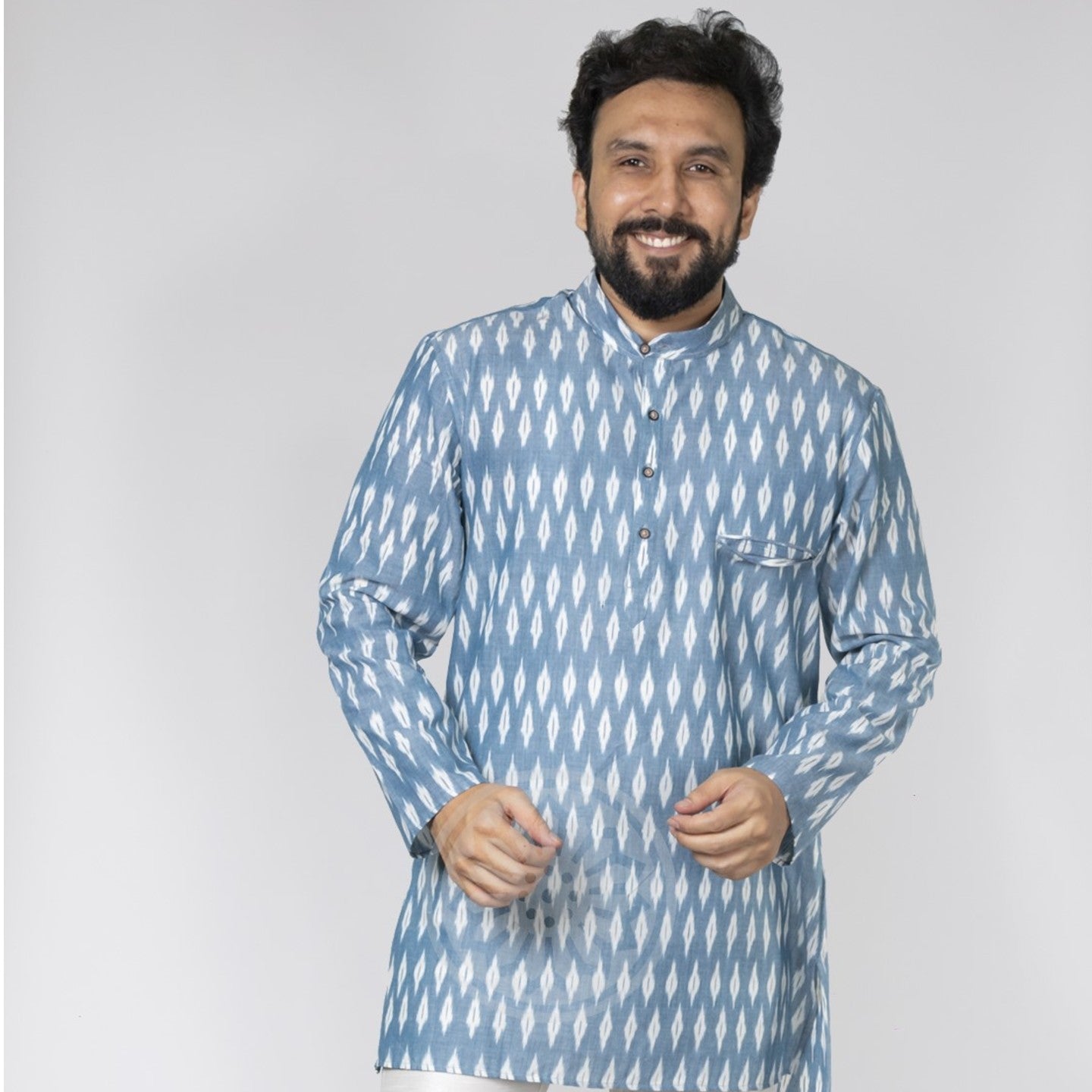 Teal Blue Ikat Short Kurta