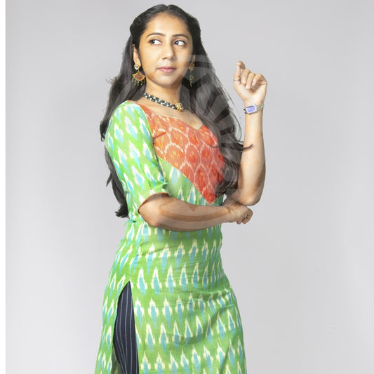 Jugalbandi Ikat Kurta - Green and Orange