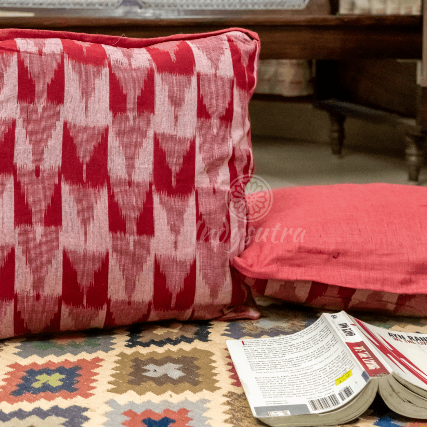 Red and White Ikat Cushion Cover set