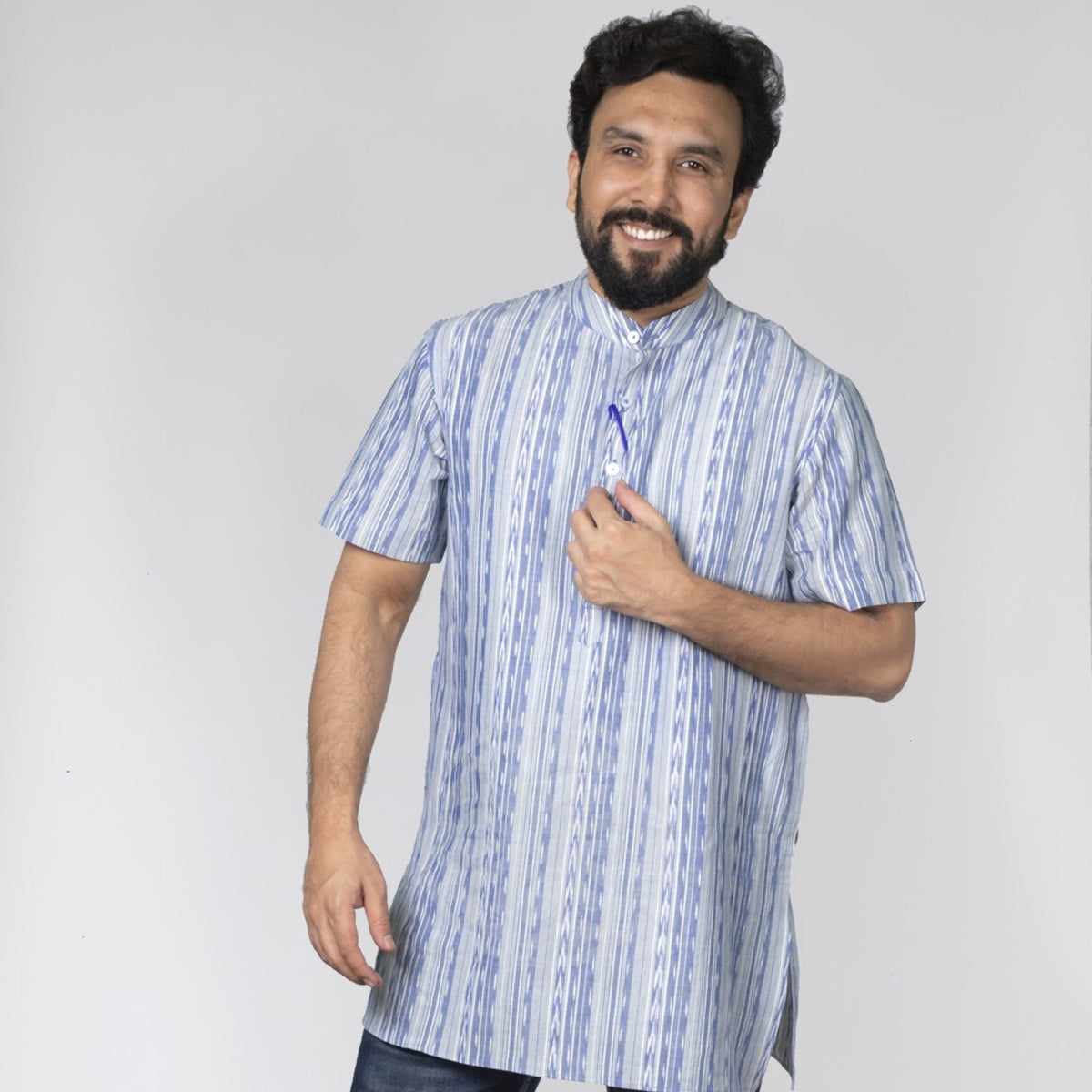 Blue Strips Ikat Short Kurta