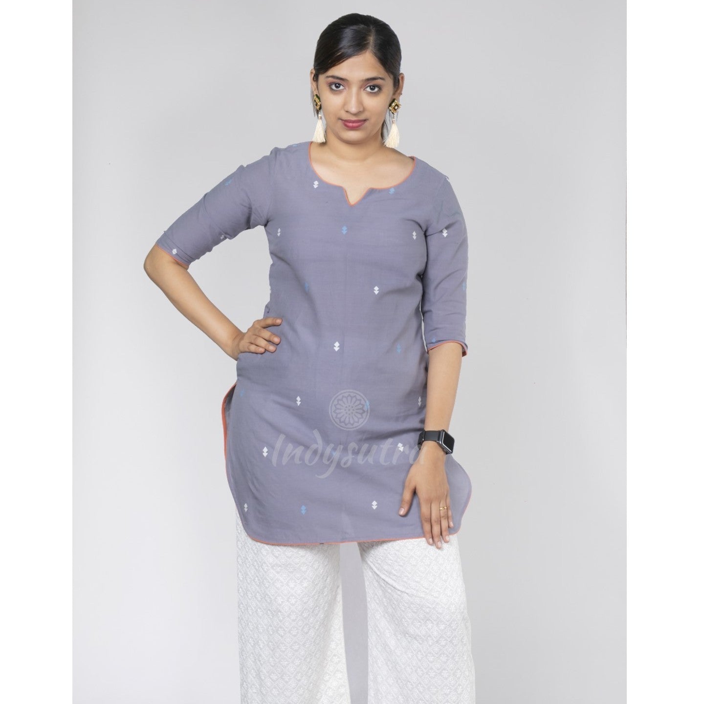 Grey with Orange Short Kurta