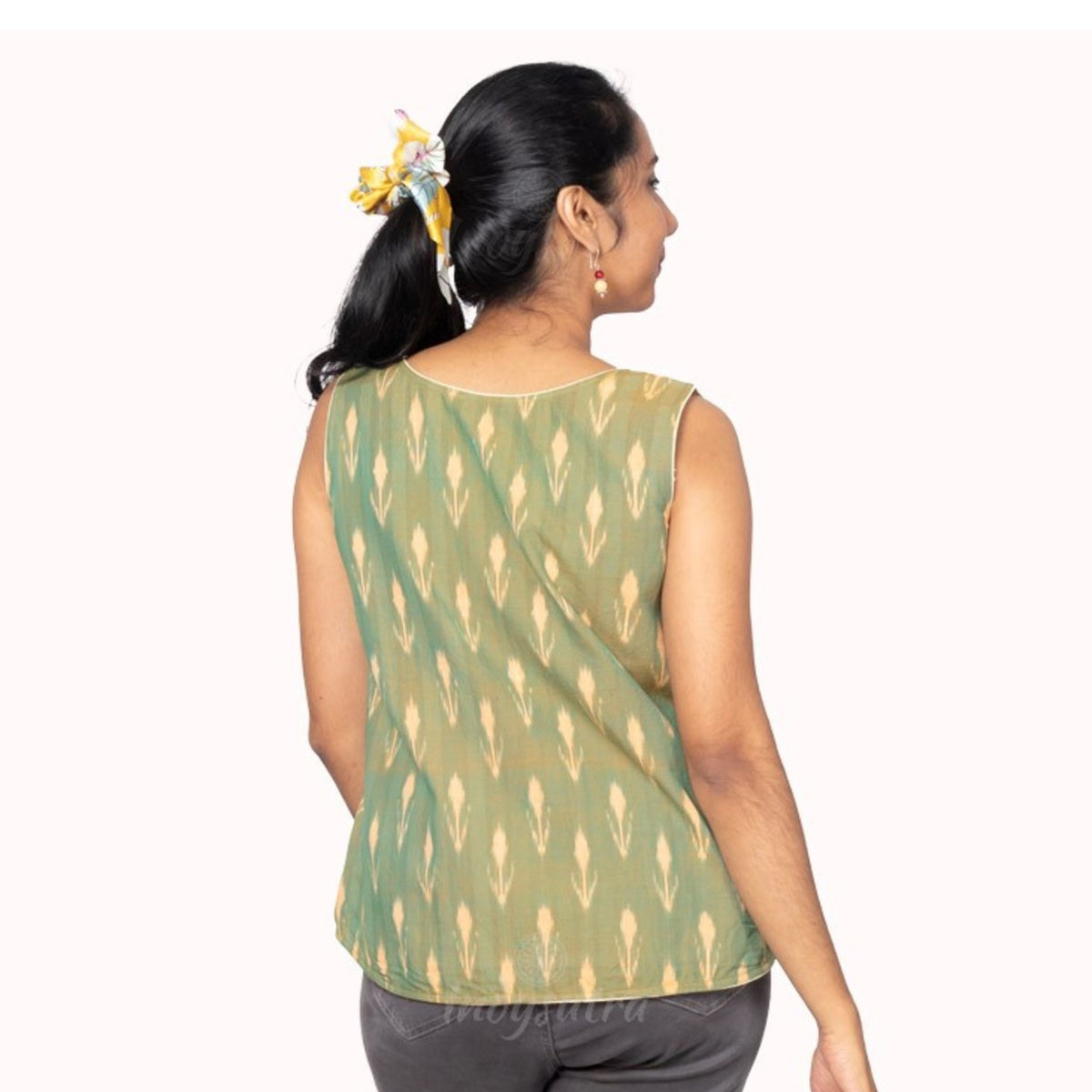 Ikat Green High - Low Short top