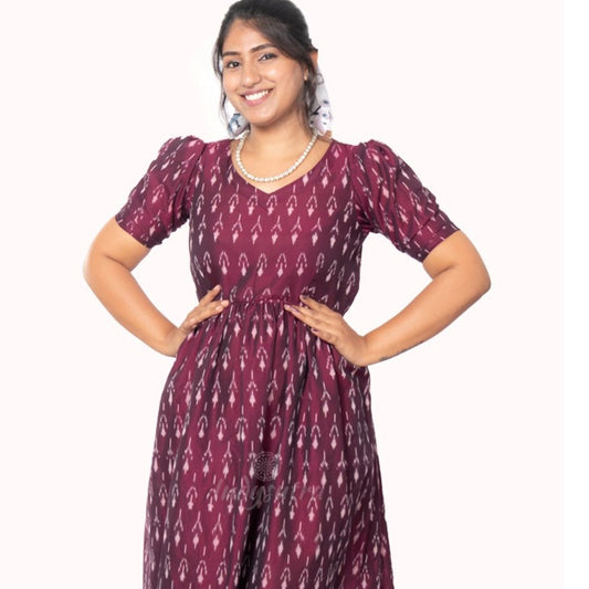 Wine Red Ikat Dress - Padmini