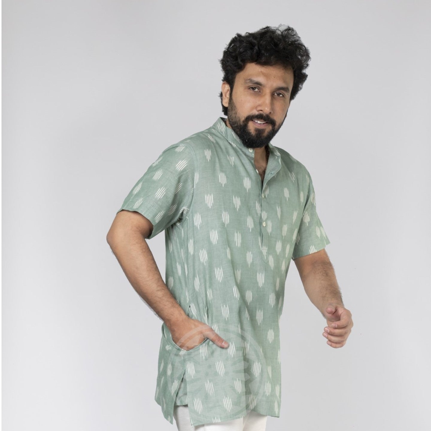 Mint Green Ikat Short Kurta