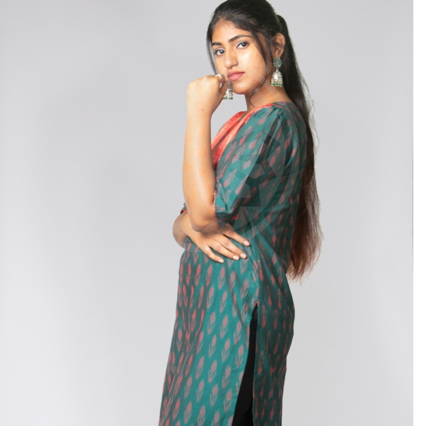 Jugalbandi Ikat Kurti - Green and Orange