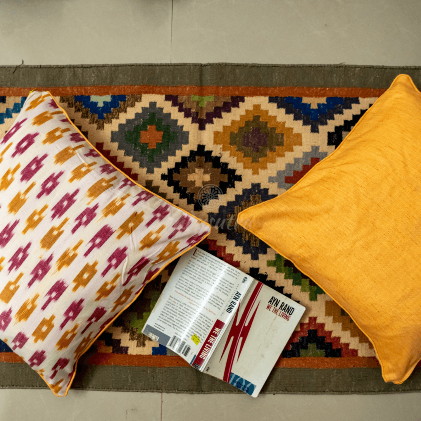 Yellow and Pink Ikat Cushion Cover set