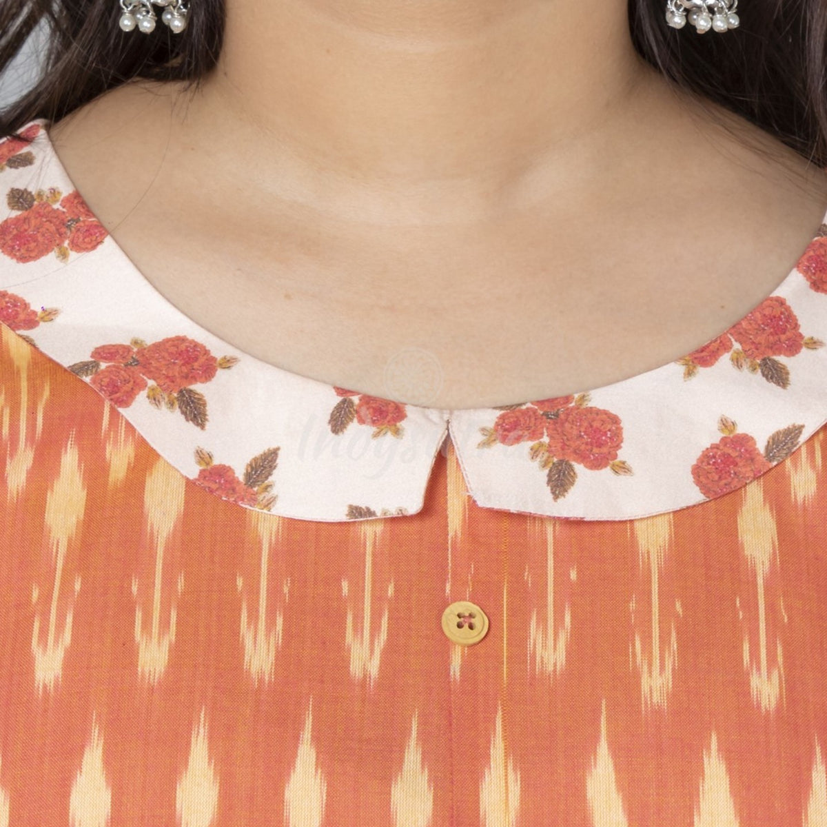 Peterpan collar Ikat kurta - Orange