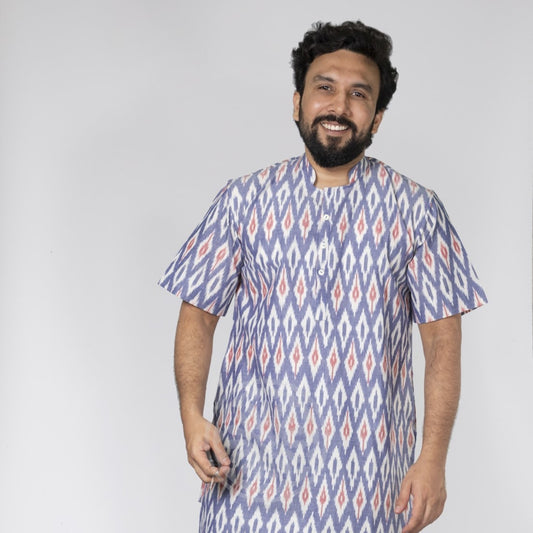Blue Red Ikat Short Kurta
