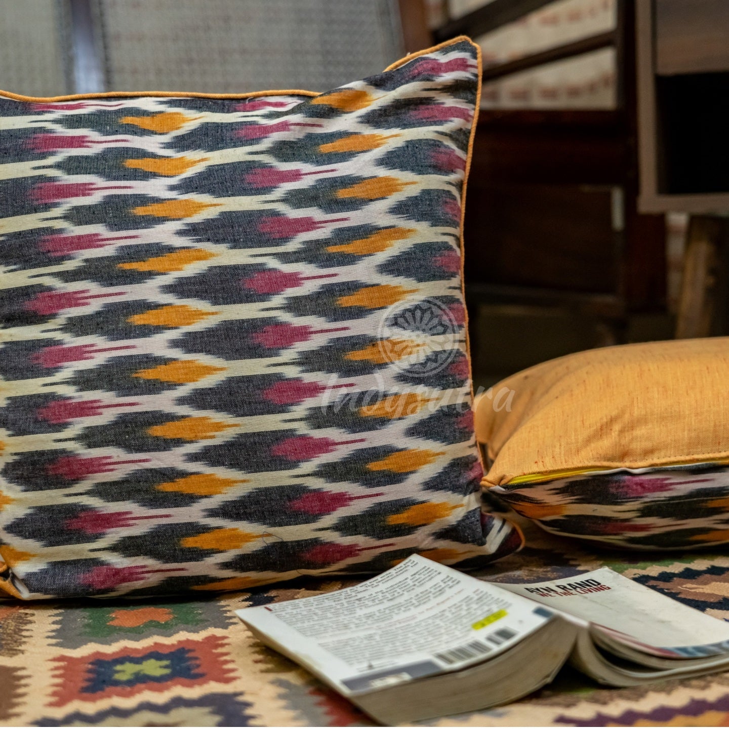 Yellow and pink Ikat Cushion Covers set