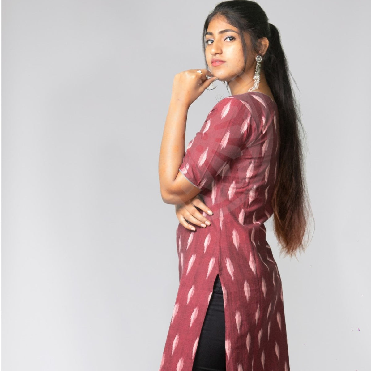Ikkat Kurti - Maroon