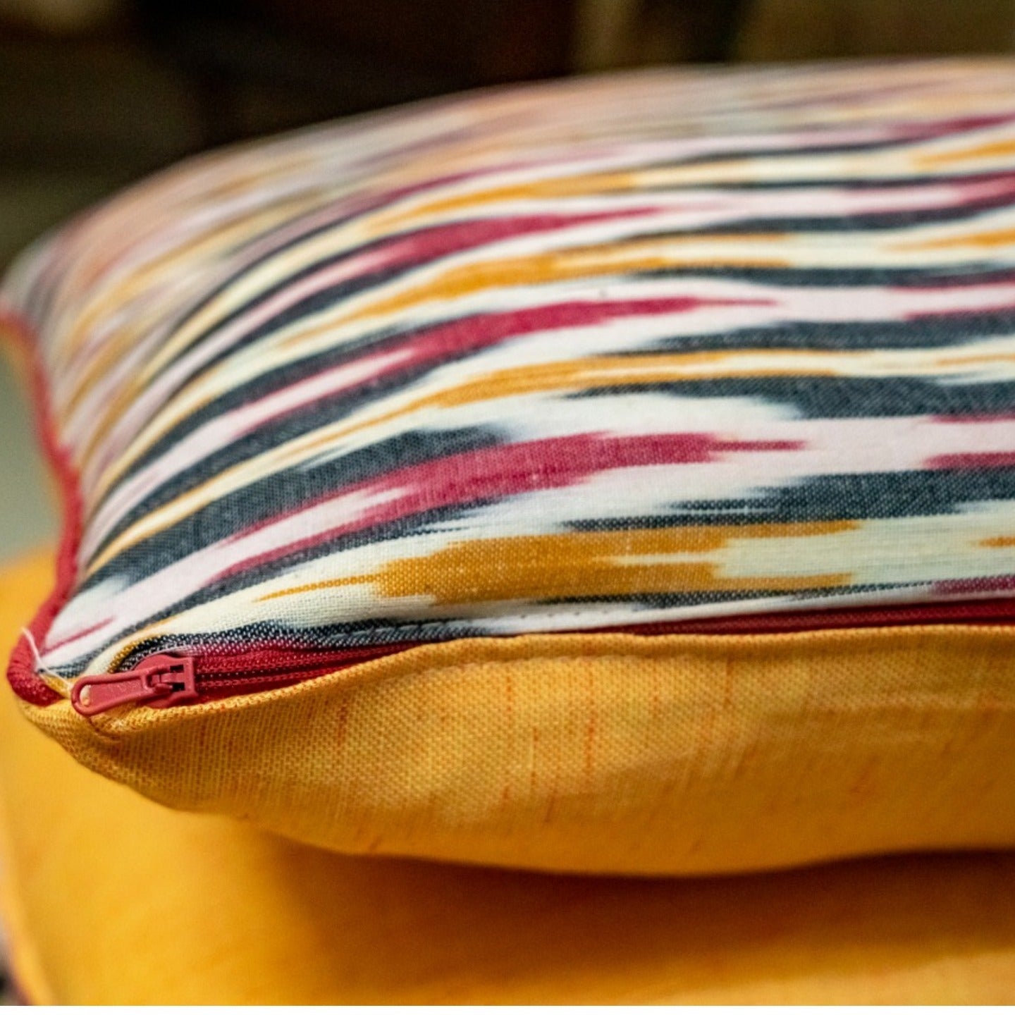 Yellow and Black Ikat Cushion Cover set