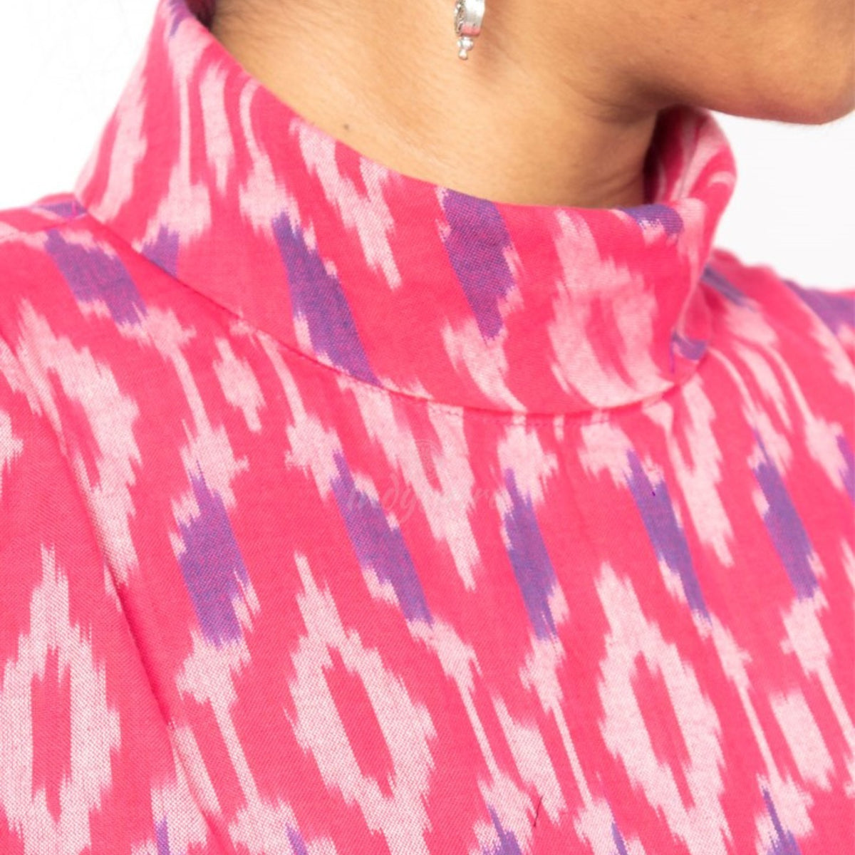 Ikat Pink dress - Turtle neck
