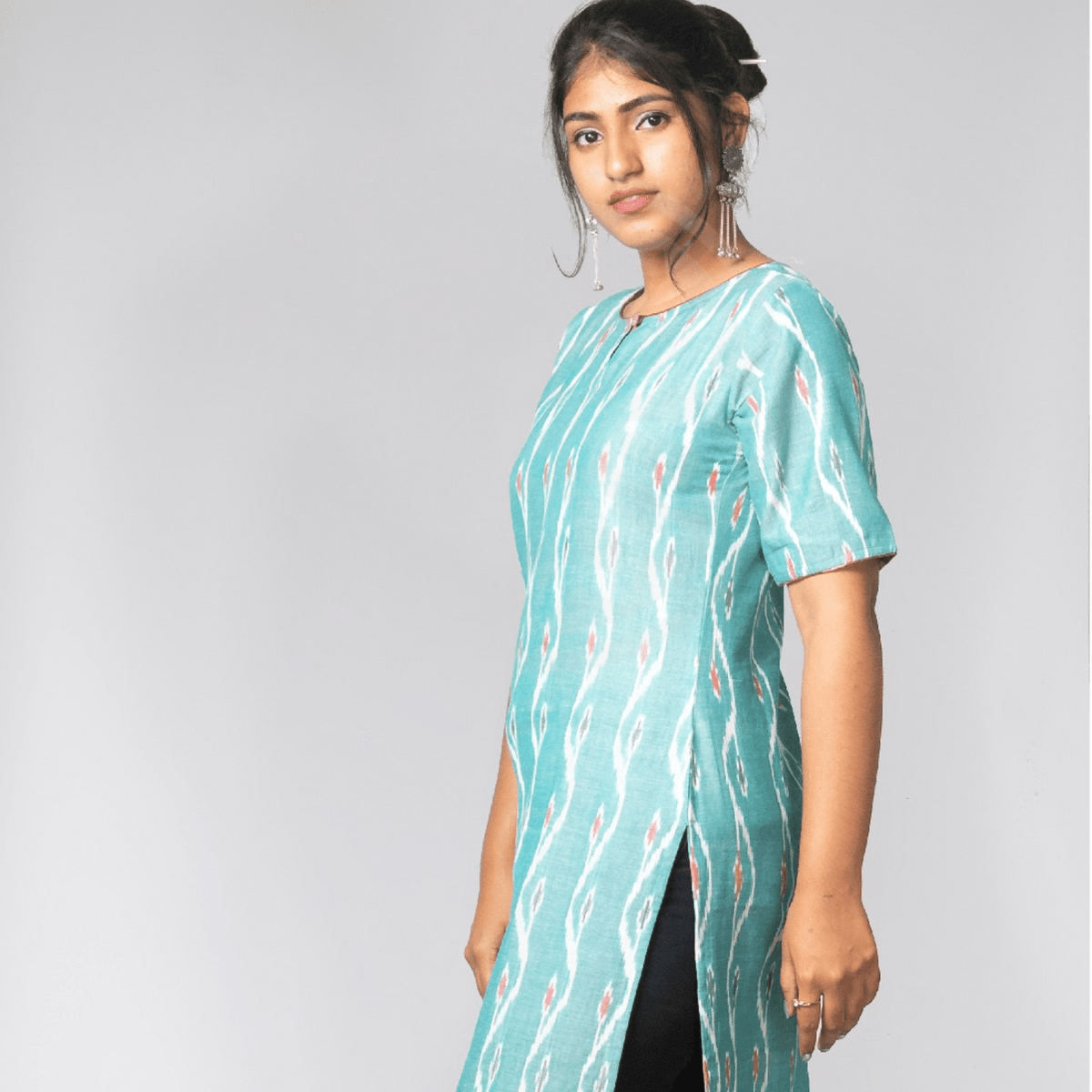 Ikkat Kurta - Sea Green
