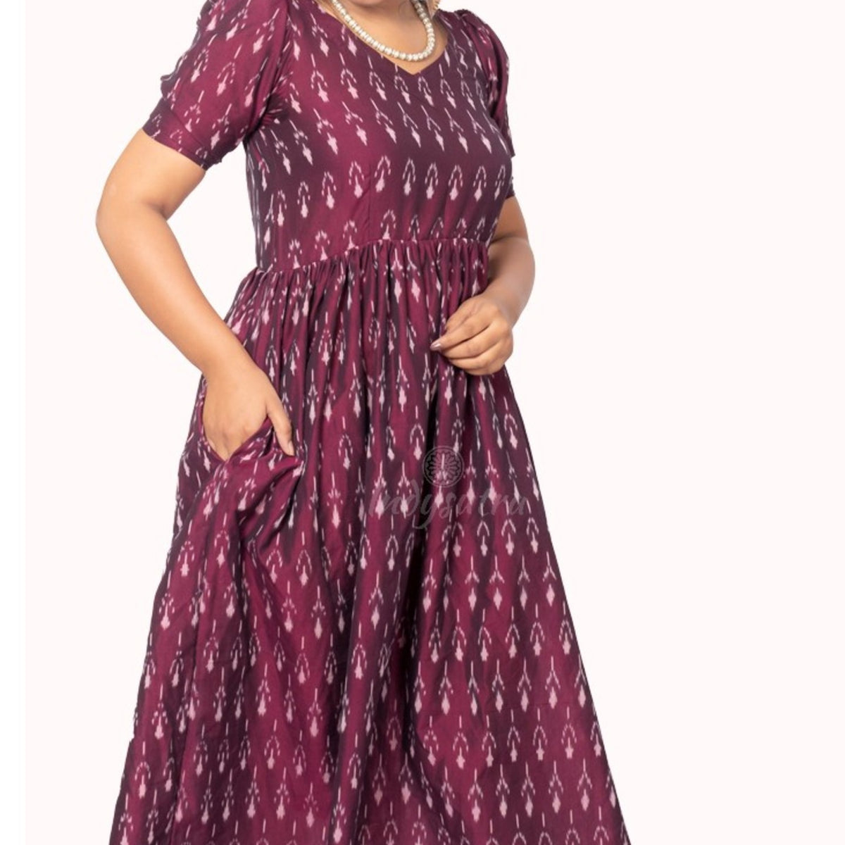 Wine Red Ikat Dress - Padmini