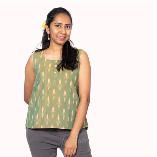 Ikat Green High - Low Short top