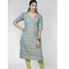 Embroidery Overlap Ikat Kurta - Green